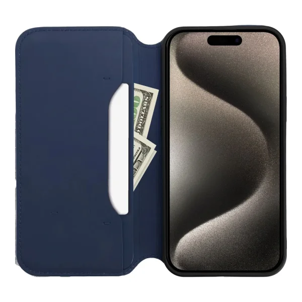 Калъф тефтер Dual Pocket за iPhone 15 Pro, Син 2