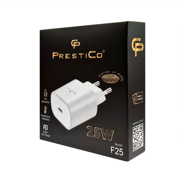 Зарядно 220V Prestico F25, USB-C, PD, 25W, Бял 4