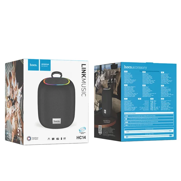 Преносима колонка HOCO HC14, Wireless, Bluetooth 5.2, RGB Lights, Черен 3