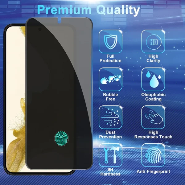 Стъклен Протектор 5D Full Glue PRIVACY за Samsung Galaxy S22, hole, Черен 2