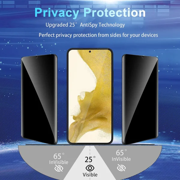 Стъклен Протектор 5D Full Glue PRIVACY за Samsung Galaxy S22, hole, Черен 3
