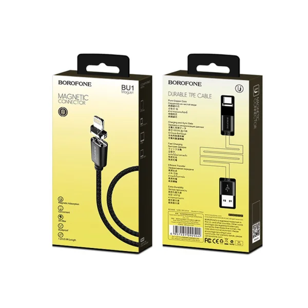 Magnetic Cable Borofone MagJet BU1, 3A, 1.2m, Lightning, Black 6