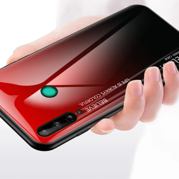 Стъклен гръб Glass за Huawei P40 Lite E/Y7P, Червен- Черен 2