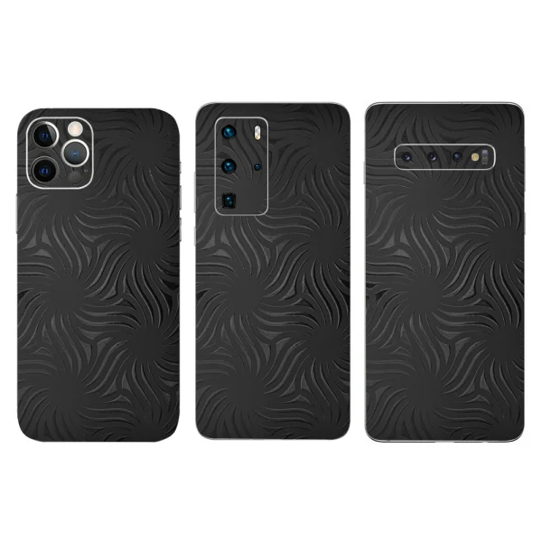 Cut Film Phone Protector (Back), Black with 3D Figures 1