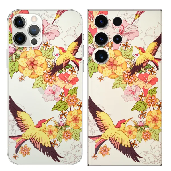 Custom Cut Foil Phone Protector (Back), 3D flowers and birds 1