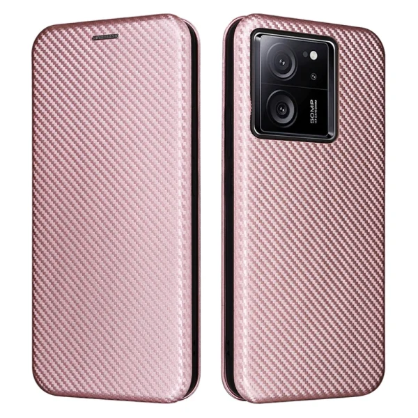 Калъф Тефтер Carbon за Xiaomi 13T/13T Pro, Розово-златист 1