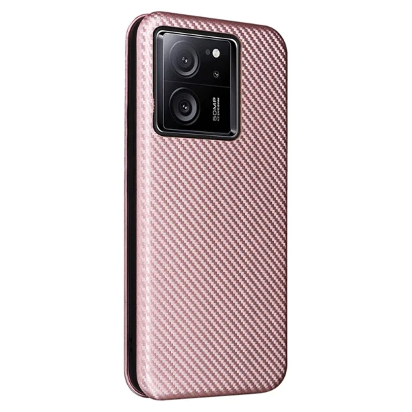 Калъф Тефтер Carbon за Xiaomi 13T/13T Pro, Розово-златист 6