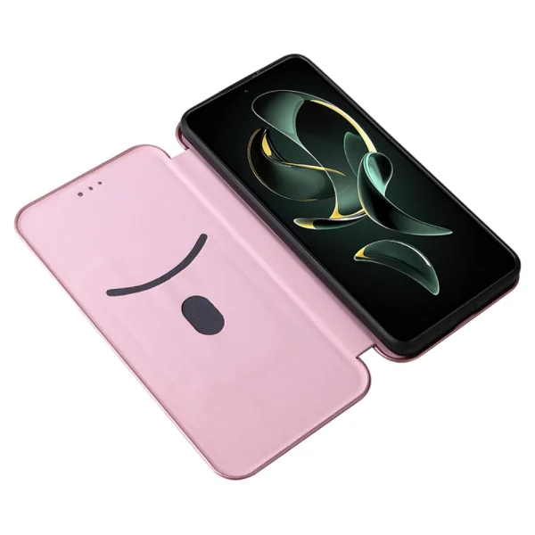 Калъф Тефтер Carbon за Xiaomi 13T/13T Pro, Розово-златист 2