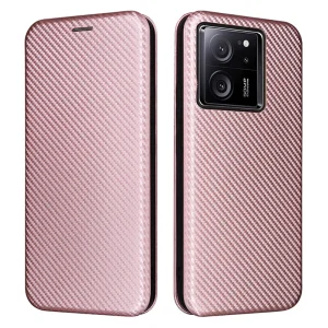 Калъф Тефтер Carbon за Xiaomi 13T/13T Pro, Розово-златист