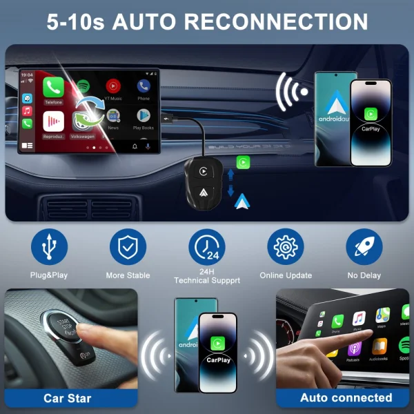 Wireless Carplay Android Auto Adapter THT-020-9, Black 4