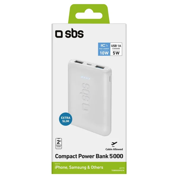 Universal Power Bank SBS POWER BANK, 5 000mAh, 2xUSB A, White 5