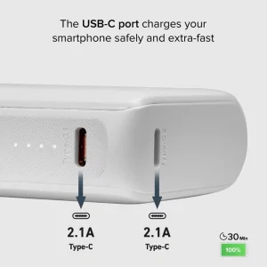Универсална външна батерия SBS POWER BANK 10 000mAh, 2x USB-C,1xUSB A,10W, Бял 3