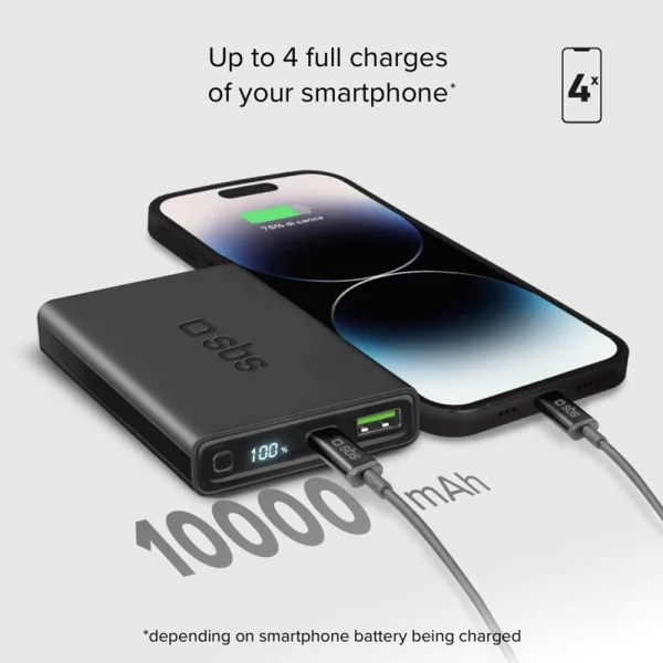 Универсална външна батерия SBS POWER BANK 10 000mAh,1x USB-C ,1xUSB-A, PD 20W, LCD, Черен 2