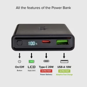 Универсална външна батерия SBS POWER BANK 10 000mAh,1x USB-C ,1xUSB-A, PD 20W, LCD, Черен 4