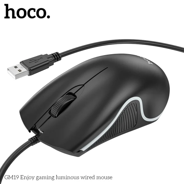 Computer Mouse HOCO GM19, USB, DPI 1000, RGB Lights, Black 2