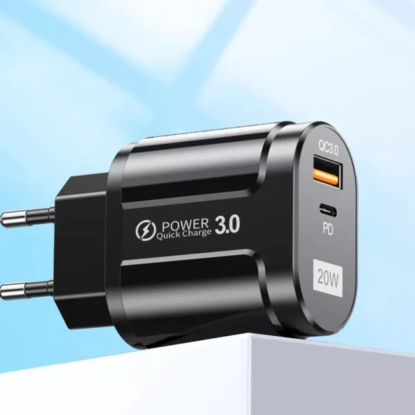 Зарядно 220V Techsuit CHPD038, 20W, QC 3.0, USB-A, USB-C, Черен 2