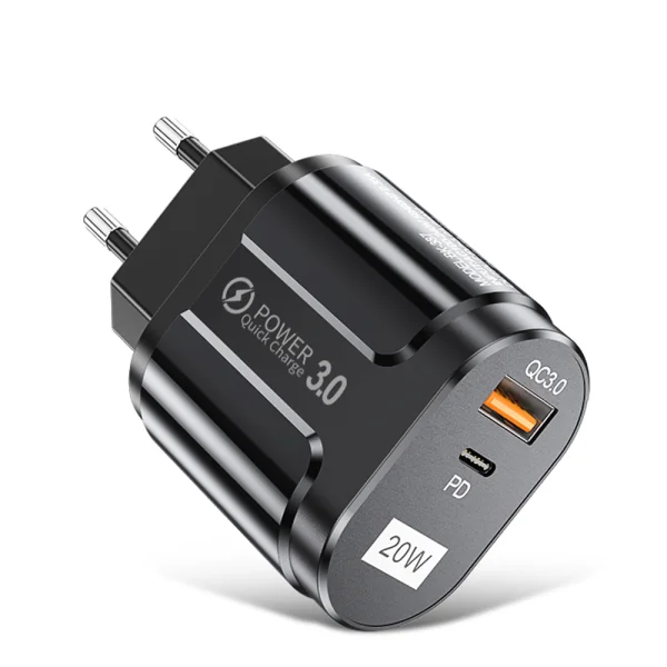 Зарядно 220V Techsuit CHPD038, 20W, QC 3.0, USB-A, USB-C, Черен 1