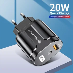 Зарядно 220V Techsuit CHPD038, 20W, QC 3.0, USB-A, USB-C, Черен 3