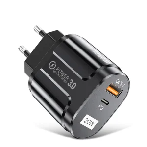 Зарядно 220V Techsuit CHPD038, 20W, QC 3.0, USB-A, USB-C, Черен