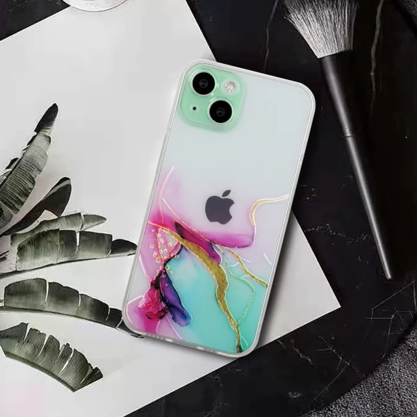 Силиконов калъф Marble за iPhone 15 Plus, Зелен 3