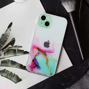 Силиконов калъф Marble за iPhone 15 Plus, Зелен 3