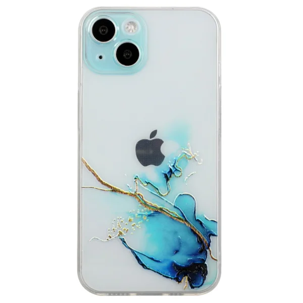 Marble Silicone Case for iPhone 15 Plus, Blue 1