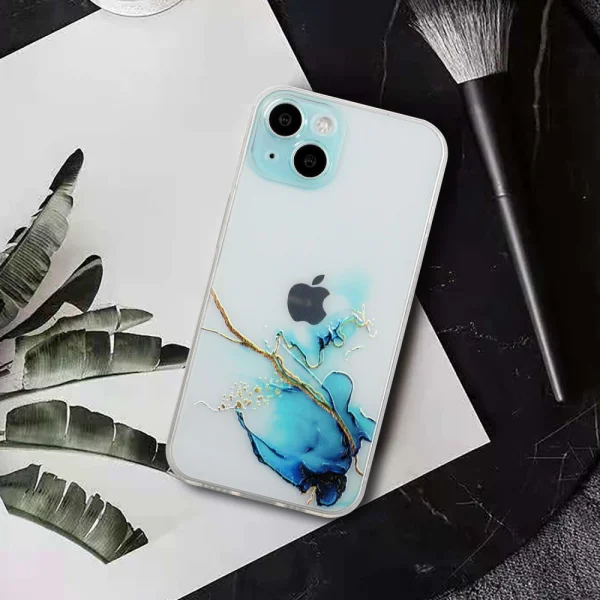 Marble Silicone Case for iPhone 15 Plus, Blue 3