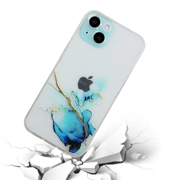 Marble Silicone Case for iPhone 15 Plus, Blue 2