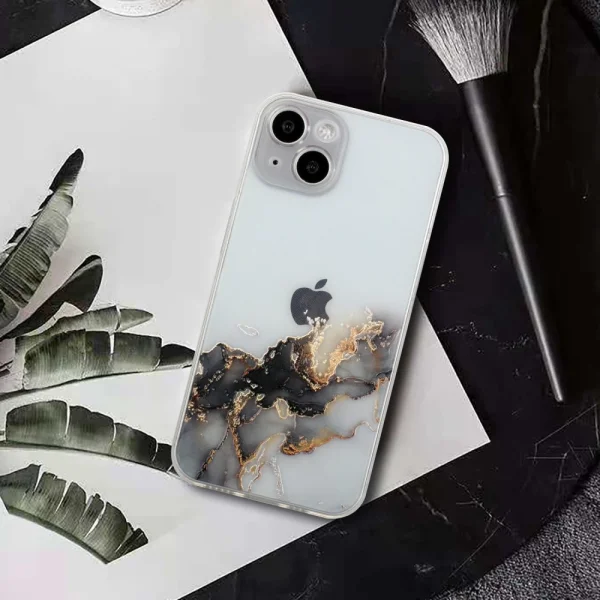 Силиконов калъф Marble за iPhone 15 Plus, Черен 3