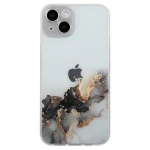Силиконов калъф Marble за iPhone 15 Plus, Черен
