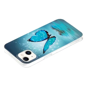 Noctilucent silicone case for iPhone 15 Plus, Glowing Blue Butterfly 5