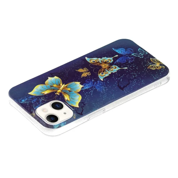 Силиконов калъф Noctilucent за iPhone 15 Plus, Светеща цветна пеперуда 5
