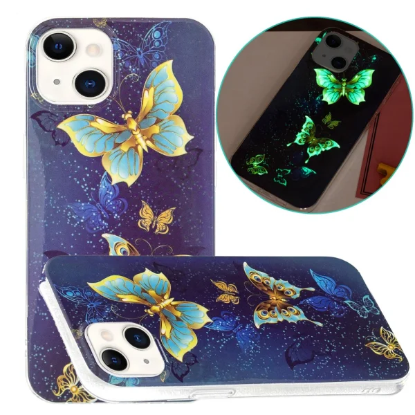 Силиконов калъф Noctilucent за iPhone 15 Plus, Светеща цветна пеперуда 2