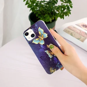 Силиконов калъф Noctilucent за iPhone 15 Plus, Светеща цветна пеперуда 4