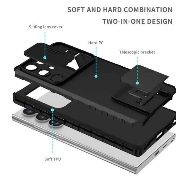 Shockproof case Anti-drop Slide for Samsung Galaxy S24 Ultra, Black 4