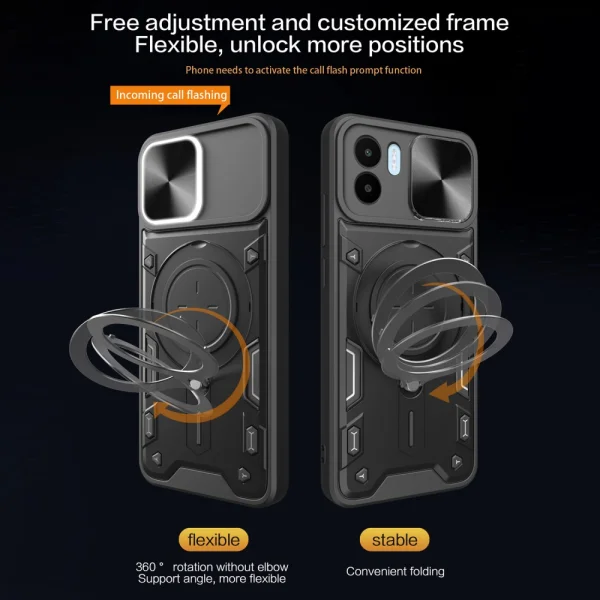 Удароустойчив калъф Rotating Kickstand за Xiaomi Redmi A1 / A2, Черен 2