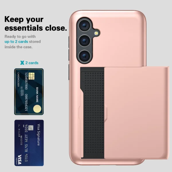 Sliding Card Shockproof Case for Samsung Galaxy S24, Rose Gold 3