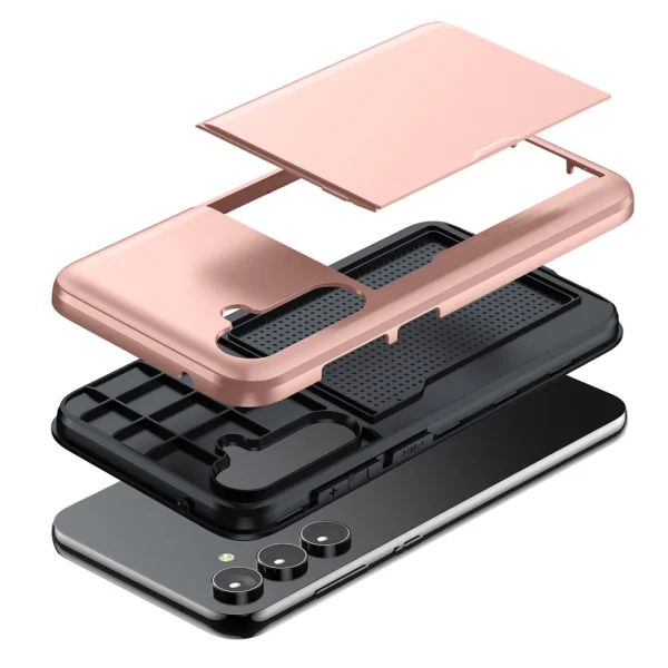 Sliding Card Shockproof Case for Samsung Galaxy S24, Rose Gold 2