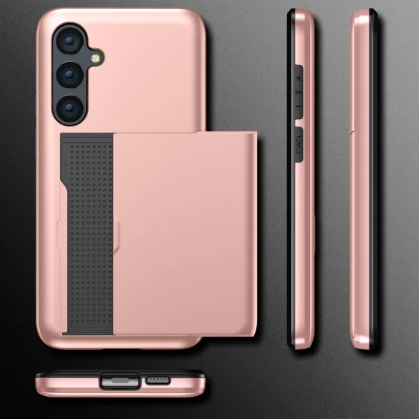 Sliding Card Shockproof Case for Samsung Galaxy S24, Rose Gold 4