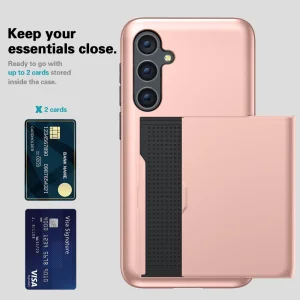 Sliding Card Shockproof Case for Samsung Galaxy S24, Rose Gold 3