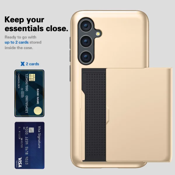 Sliding Card Shockproof Case for Samsung Galaxy S24, Gold 3