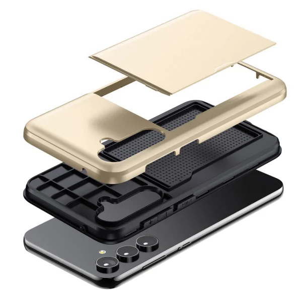 Sliding Card Shockproof Case for Samsung Galaxy S24, Gold 2