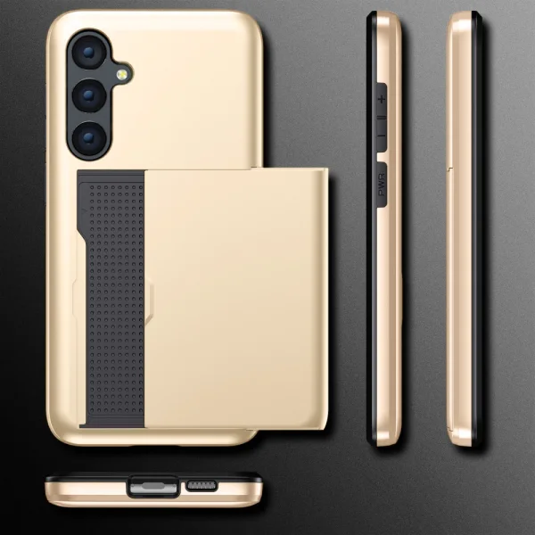 Sliding Card Shockproof Case for Samsung Galaxy S24, Gold 4