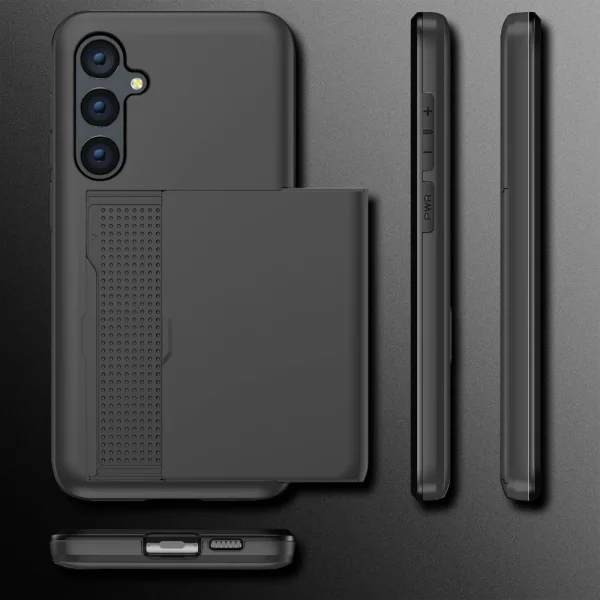 Shockproof Sliding Card Case for Samsung Galaxy S24, Black 3