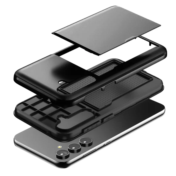 Shockproof Sliding Card Case for Samsung Galaxy S24, Black 2