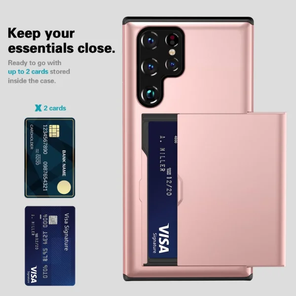Shockproof Case Sliding Card for Samsung Galaxy S24 Ultra, Rose Gold 2