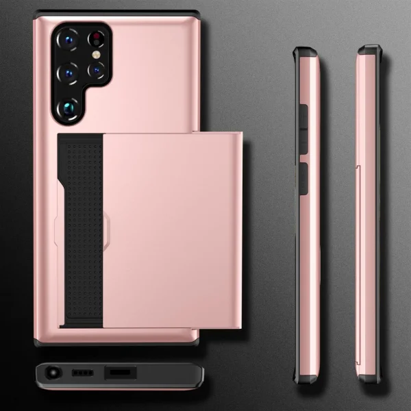 Shockproof Case Sliding Card for Samsung Galaxy S24 Ultra, Rose Gold 4