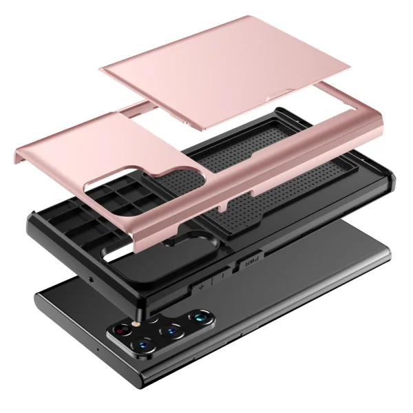Shockproof Case Sliding Card for Samsung Galaxy S24 Ultra, Rose Gold 3
