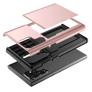 Shockproof Case Sliding Card for Samsung Galaxy S24 Ultra, Rose Gold 3