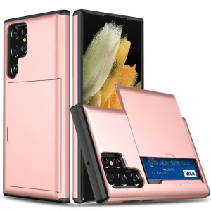 Удароустойчив калъф Sliding Card за Samsung Galaxy S24 Ultra, Розов-златист
